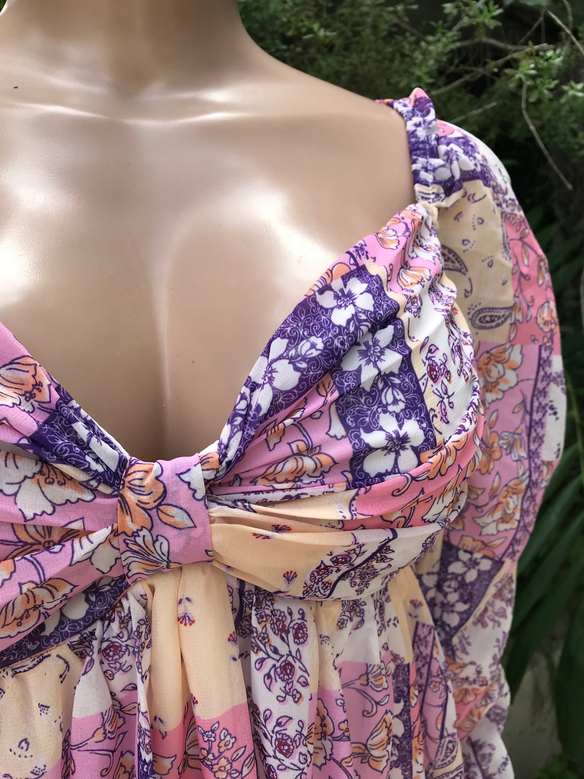 cottage core mix floral print ruche sleeve babydoll sweetheart dress  . s