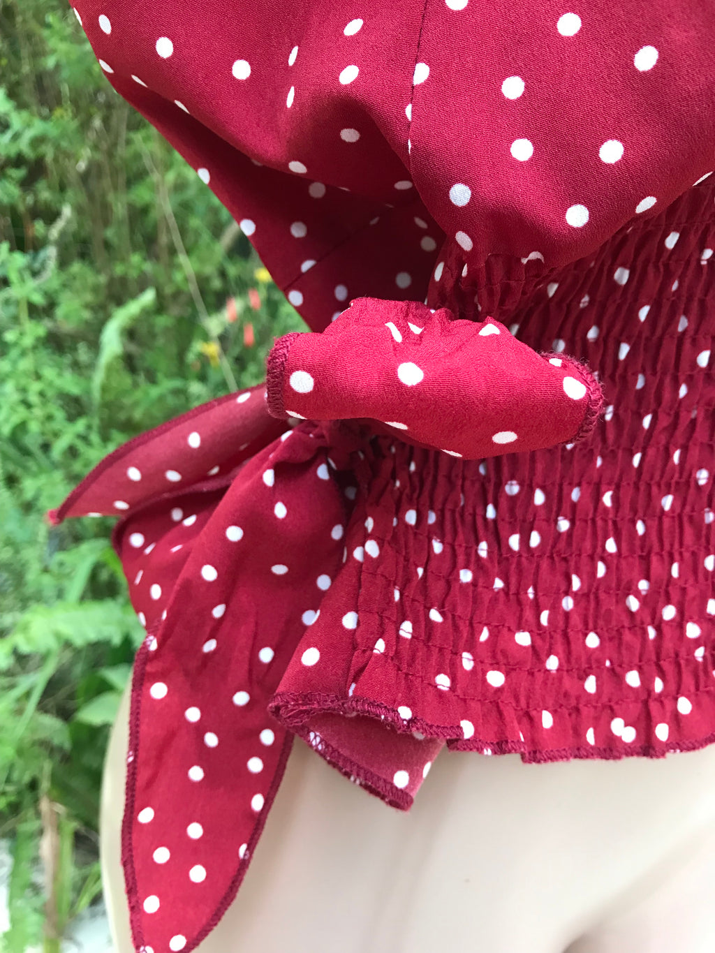 Red Polka Side Tied Shirred Top ... Plus / XL