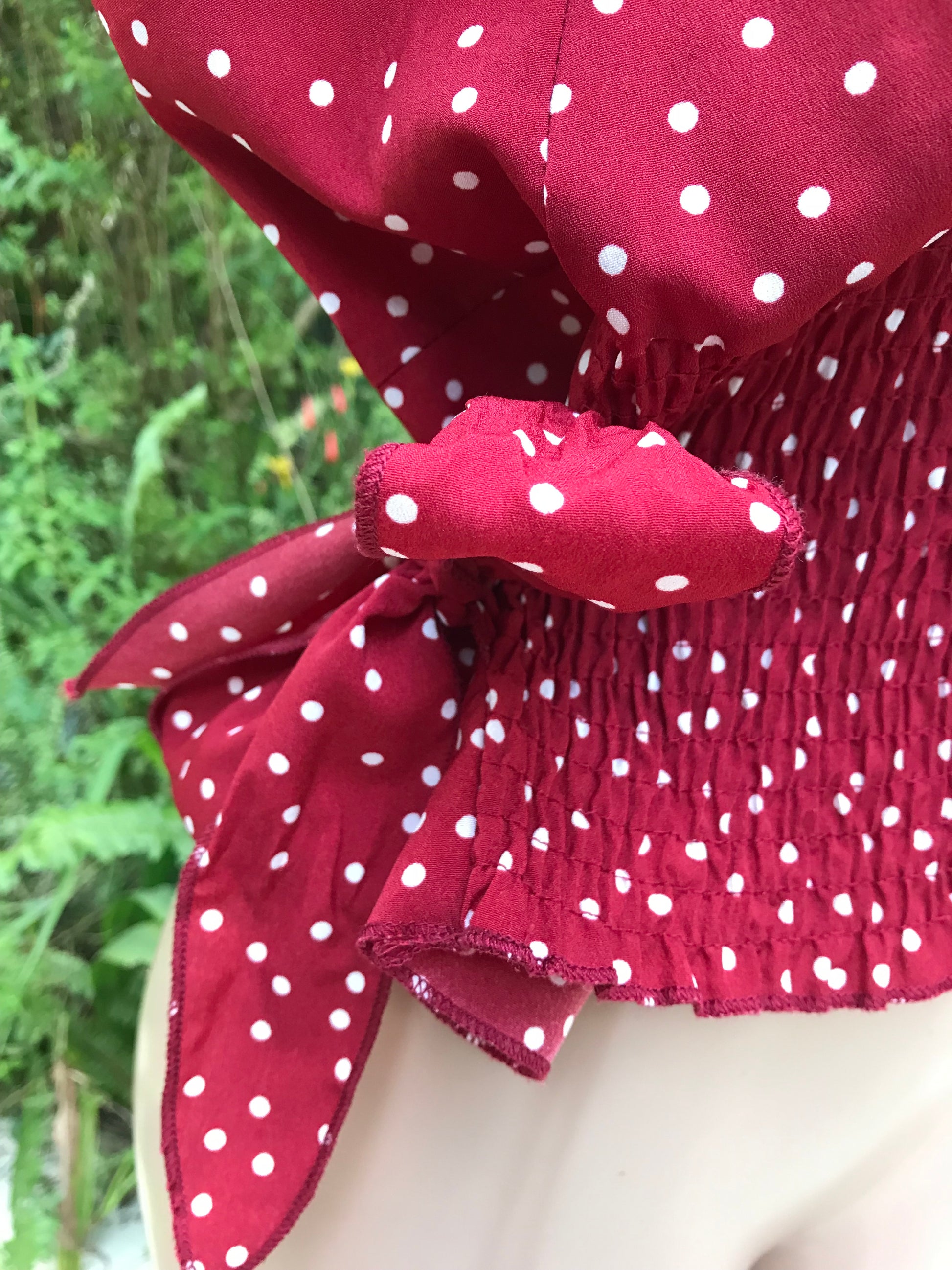 Red Polka Side Tied Shirred Top ... Plus / XL