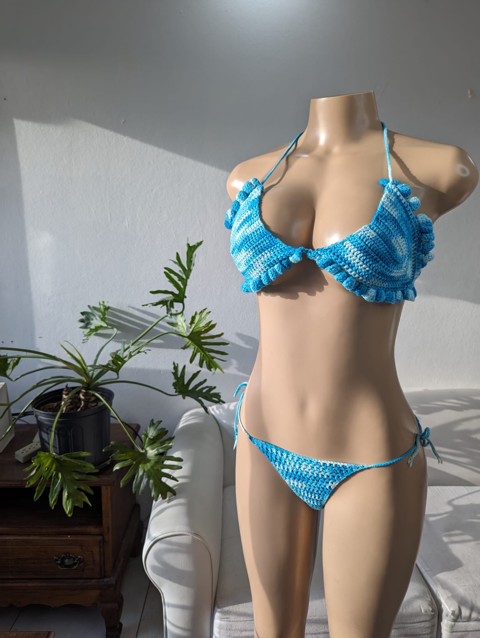 Like New sky blue crochet bikini • One Size