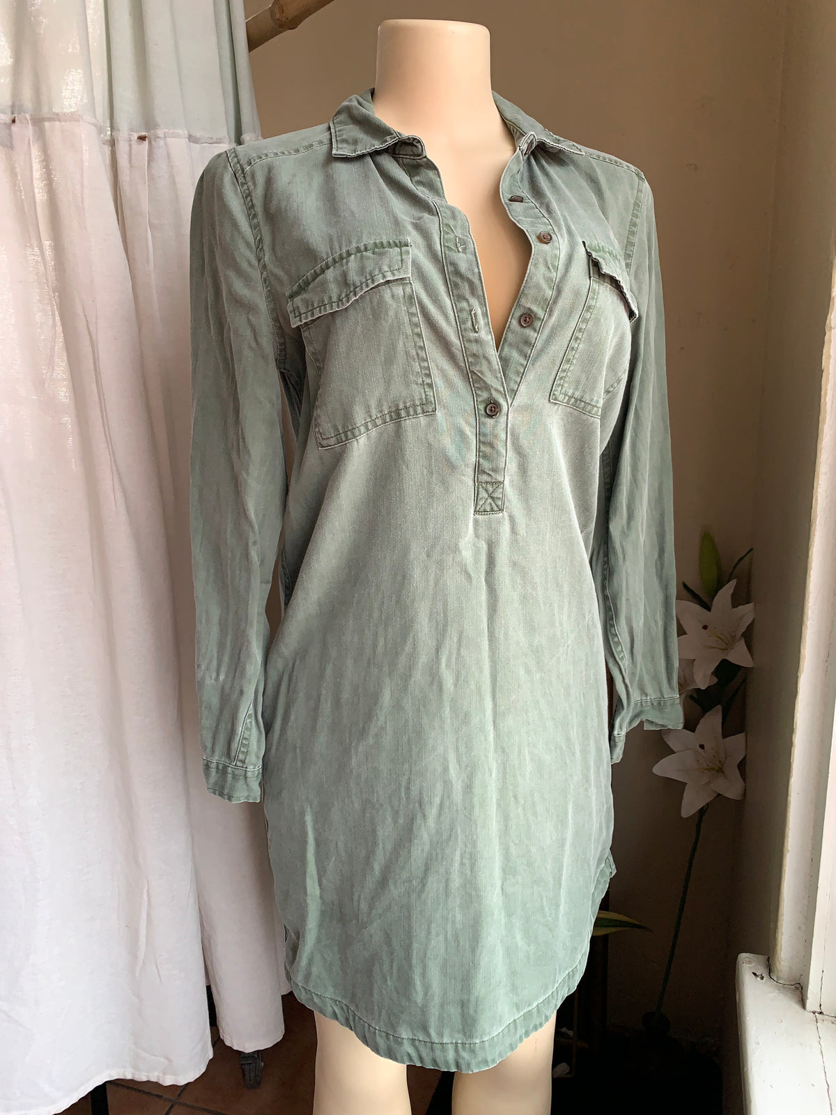 Old Navy green organic shirt dress S