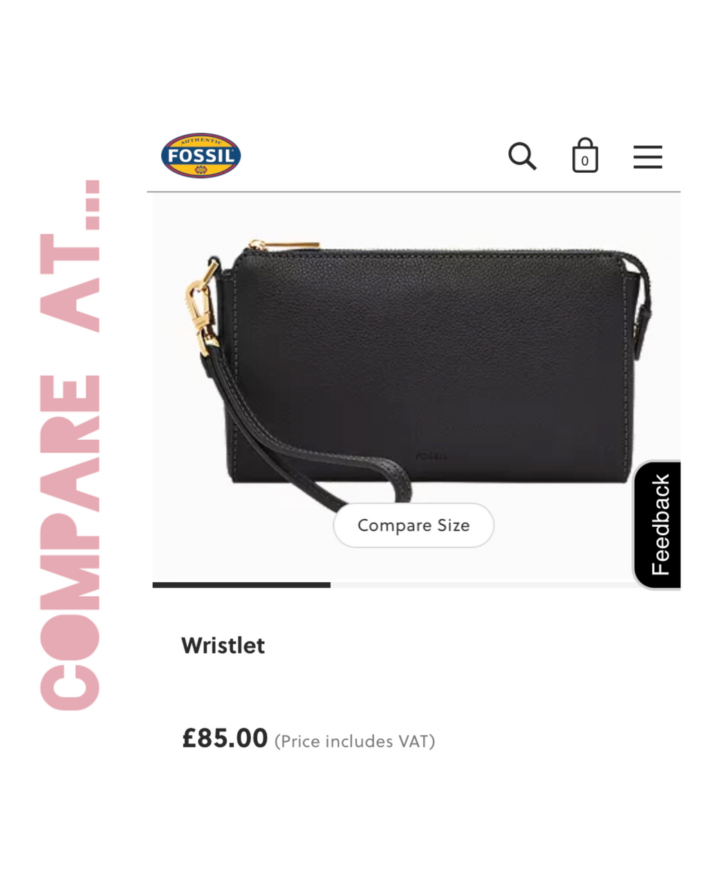 Fossil Goat Hide Leather Wristlet Bag ''' Black