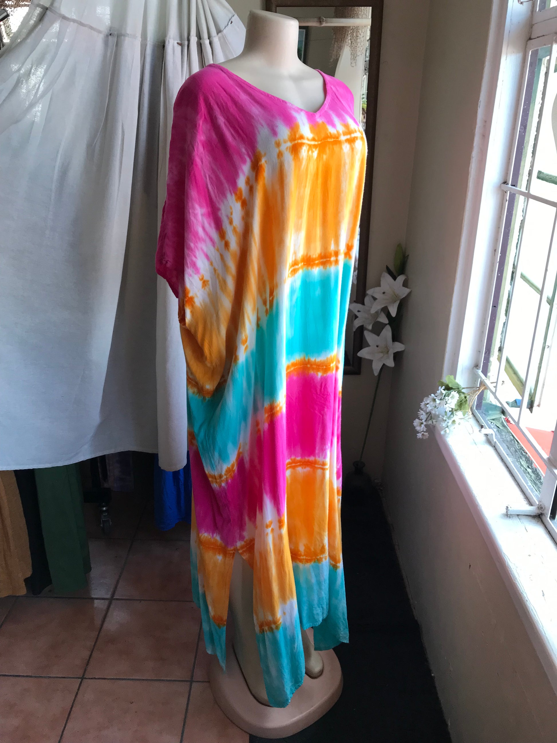 rainbow tie dye maxi kaftan dress one size