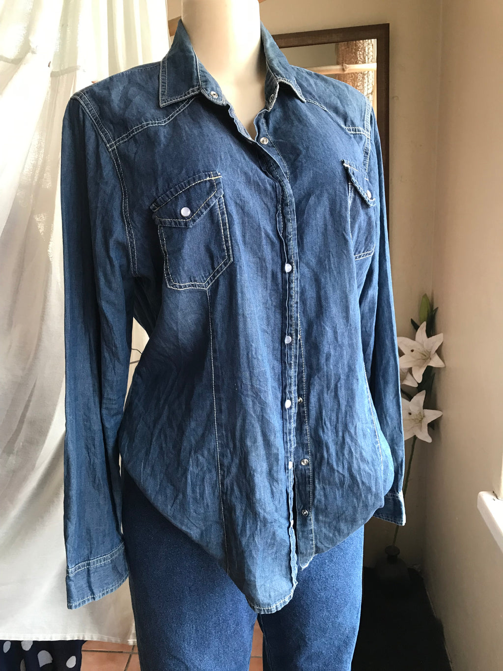 classic blue denim button shirt
