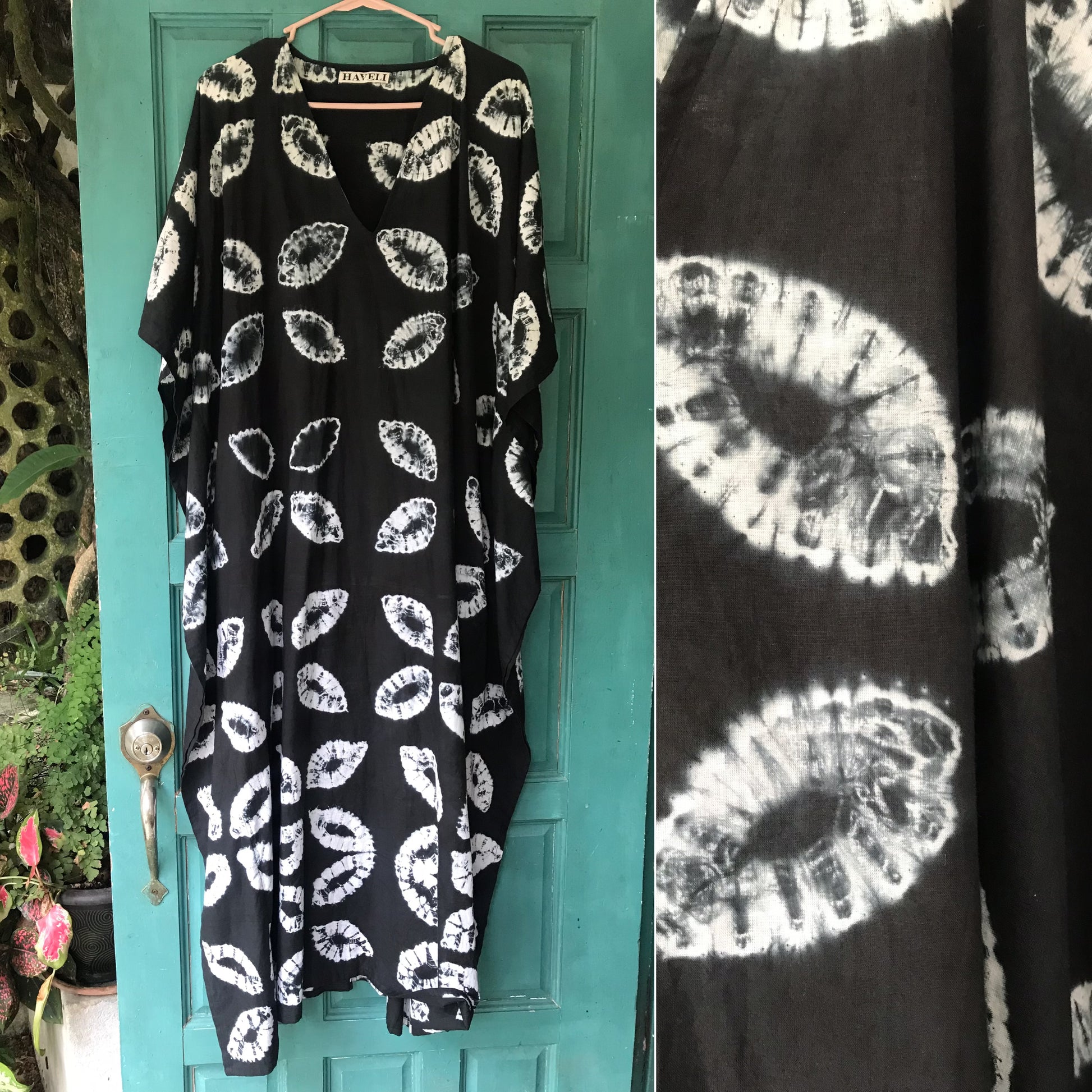 B&w organic tie dye maxi kaftan with Pockets