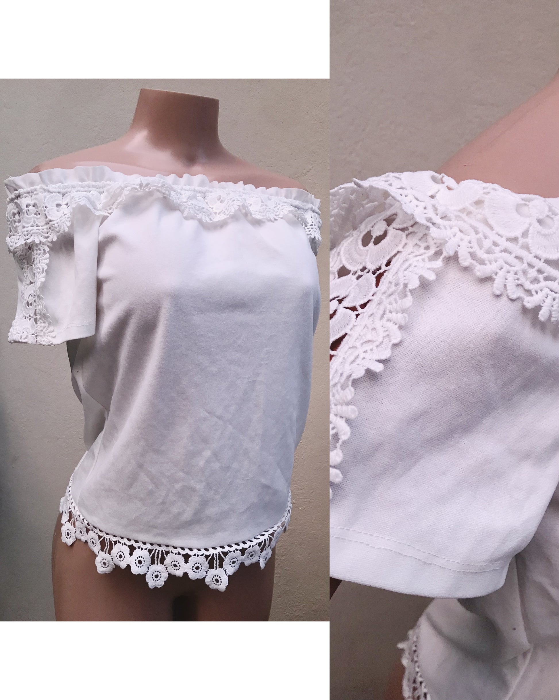 White off the shoulder top crochet trim ...m
