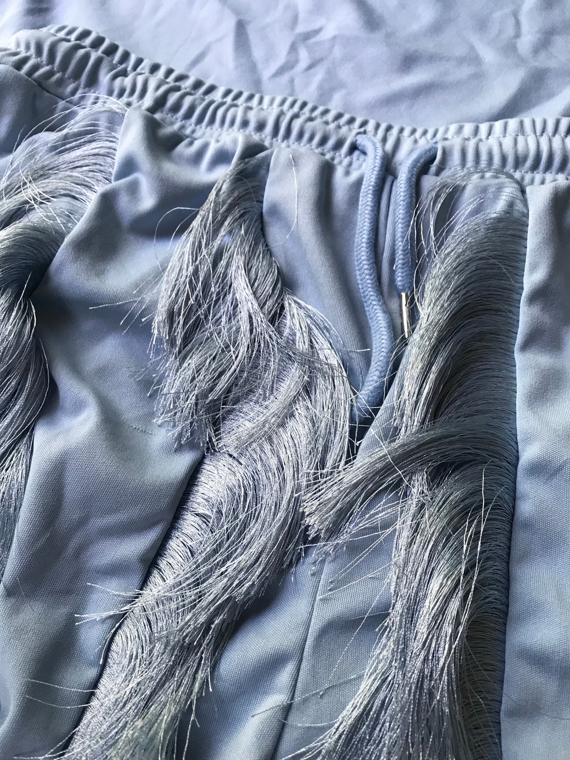 Blue fringe shorts set like new plus/XL