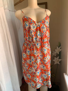 Orange floral print cami strap midi dress L