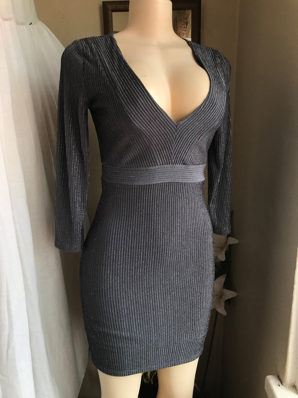 Black Glitter deep V occasion mini dress M