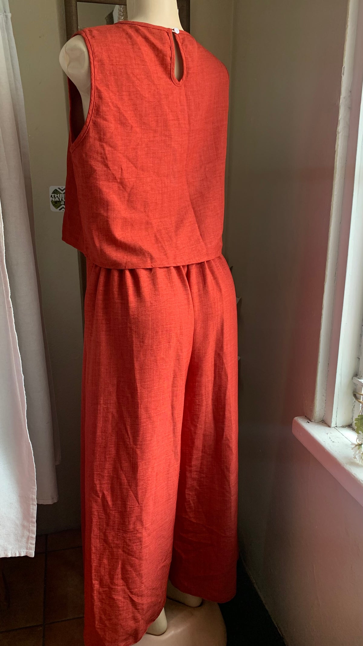 Rust Sleeveless Linen-look Pant Suit set ... M :::