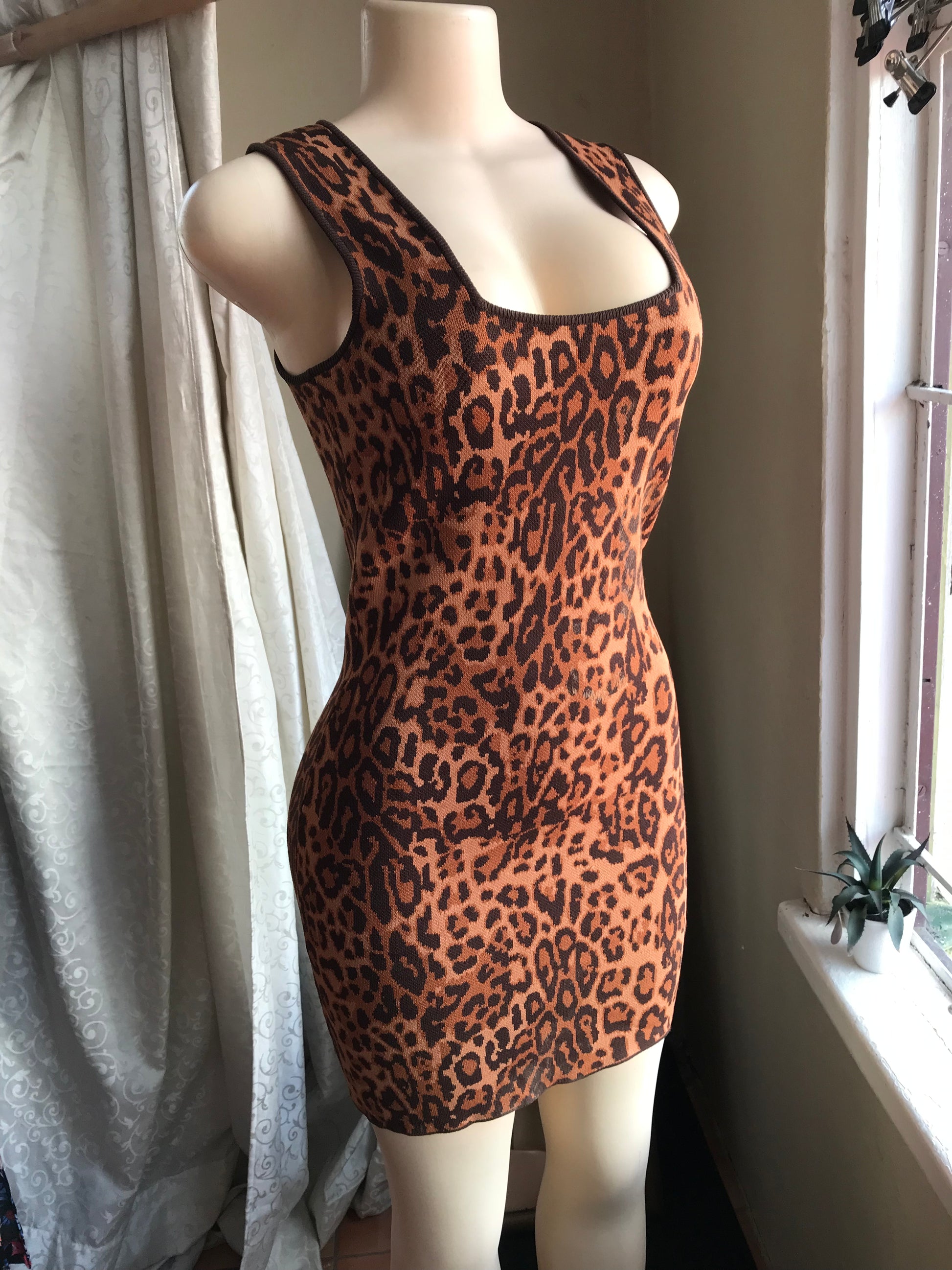 Cheetah knit Bodycon Dress  S/M  Thrift Nature Closet Ja
