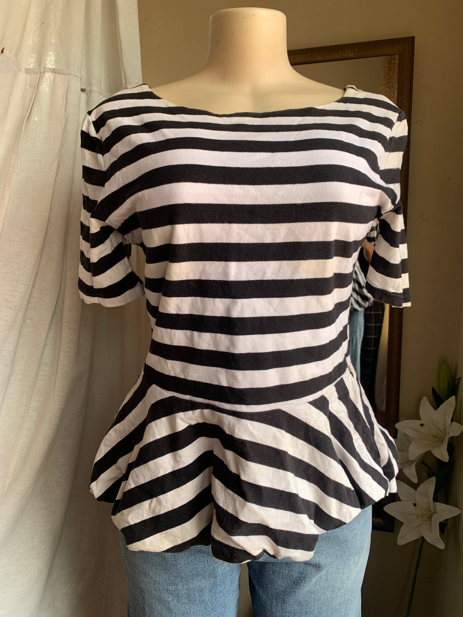 b&w stripe peplum blouse … /XL