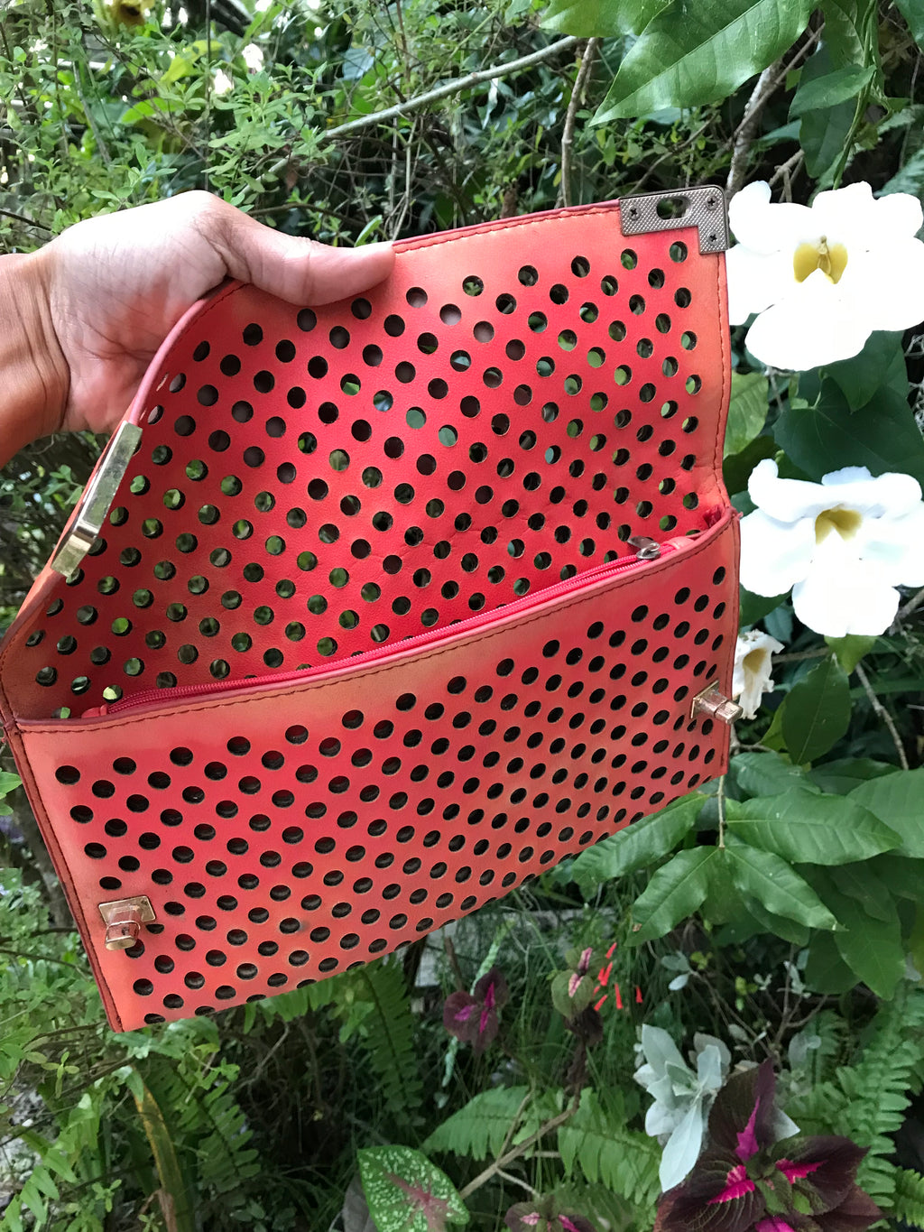 orange eyelet clutch purse large