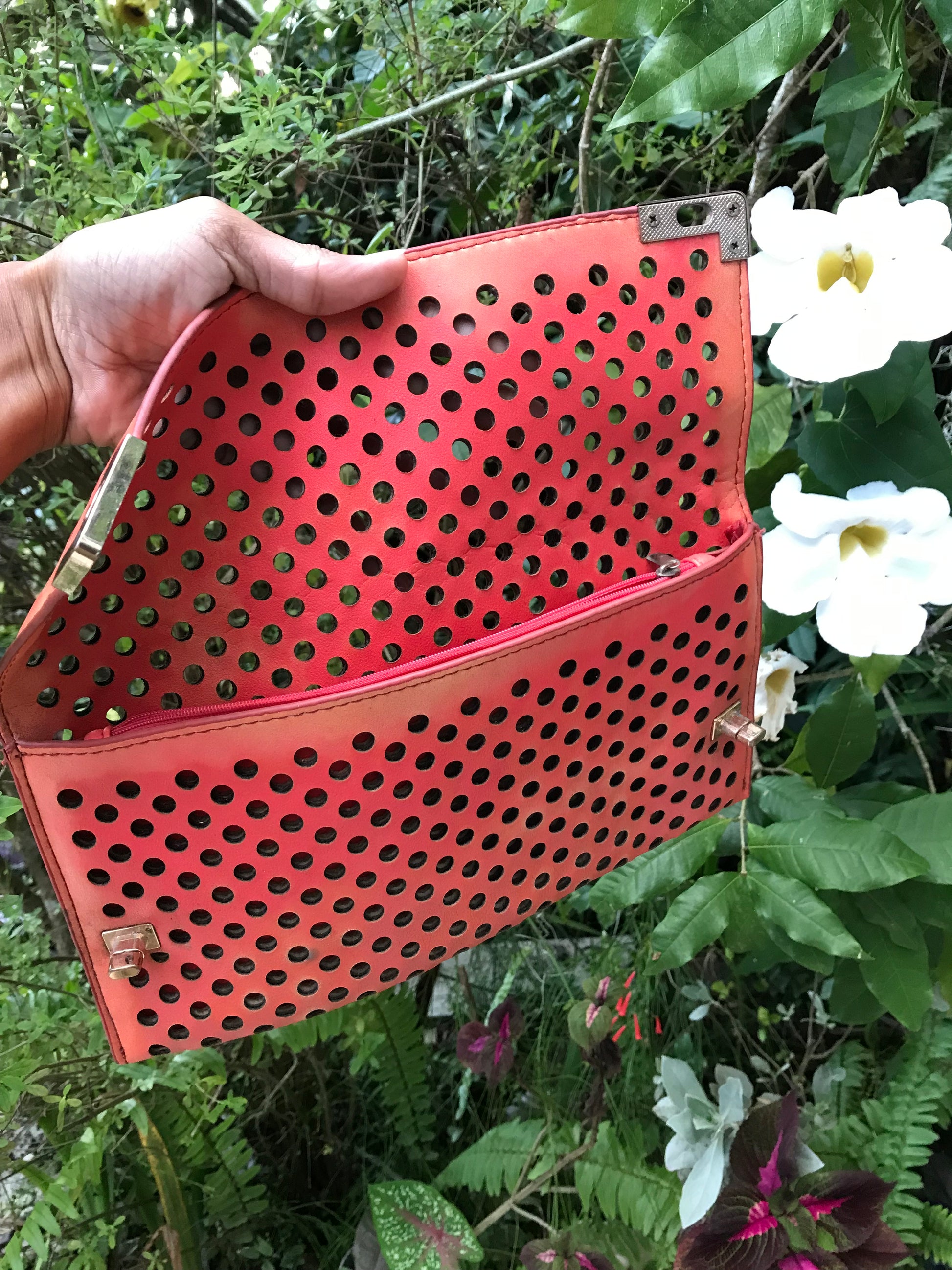 orange eyelet clutch purse large