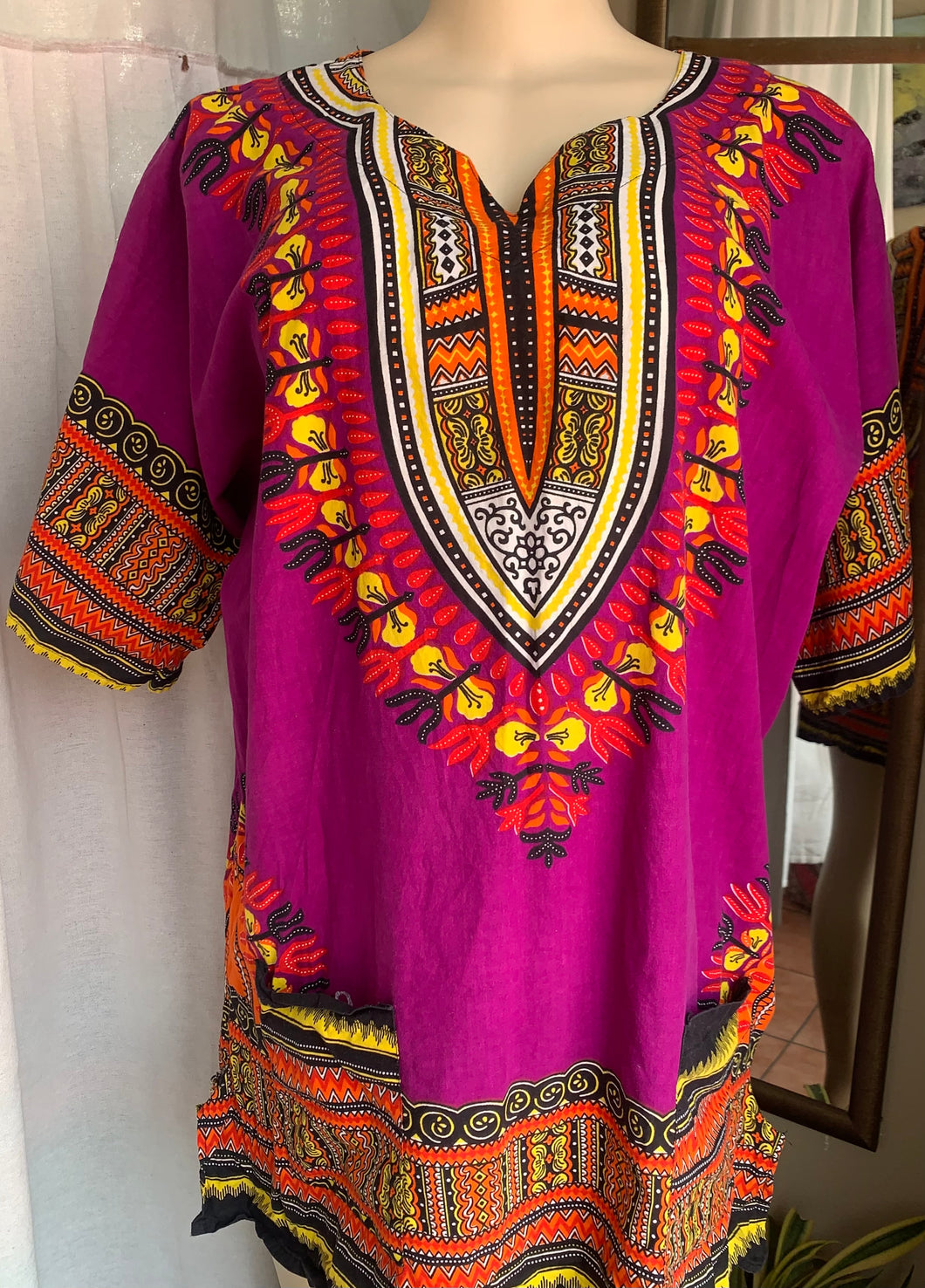 Purple cotton African Dashiki ,,, one size