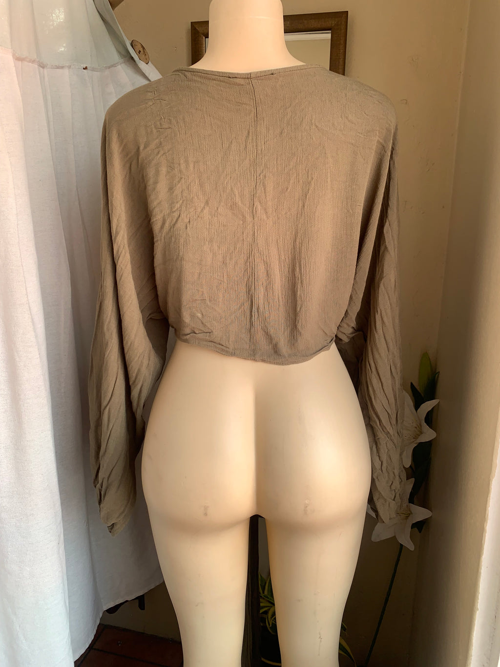 Cotton light olive tie long sleeve top … up to L