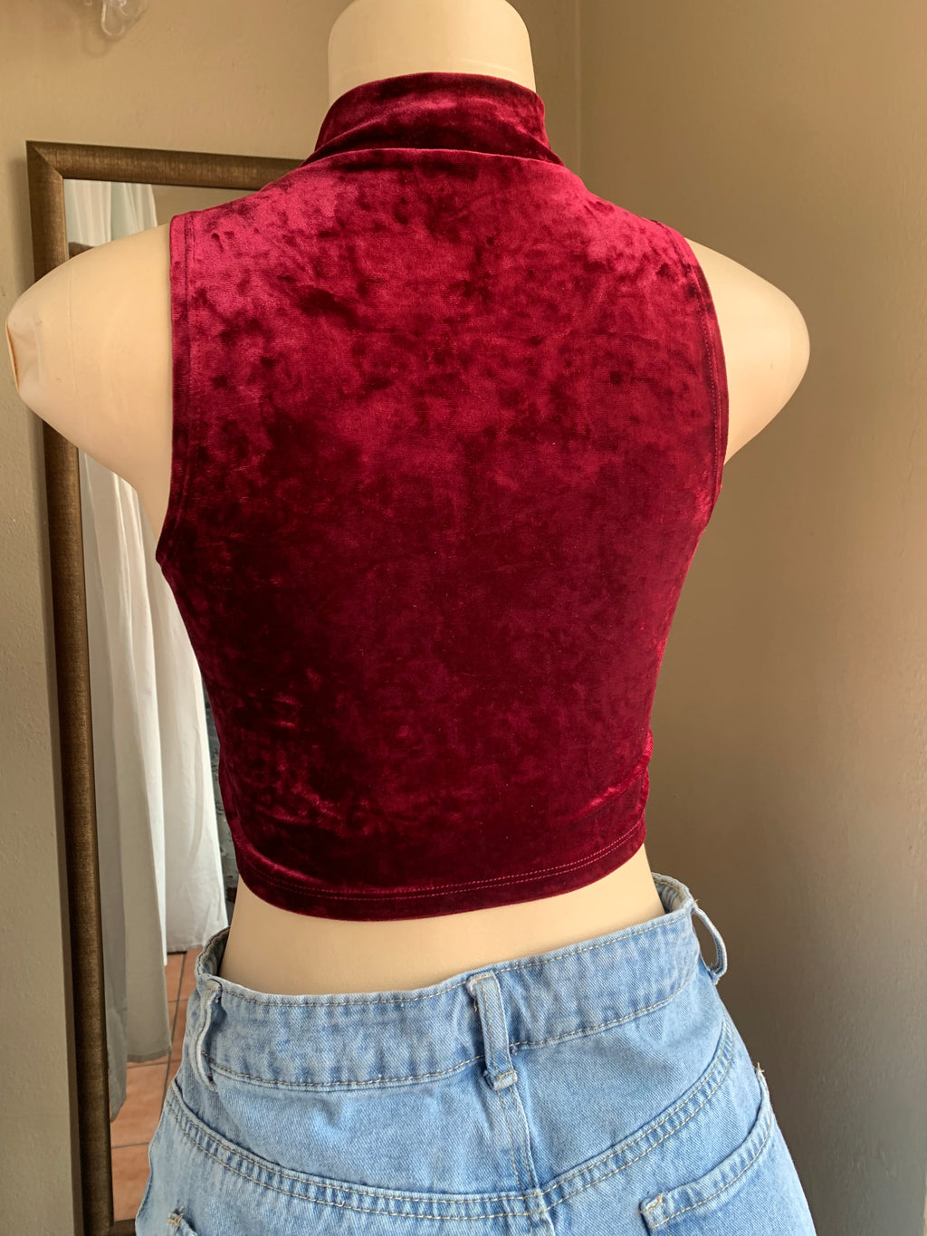Wine red velvet crop top … s