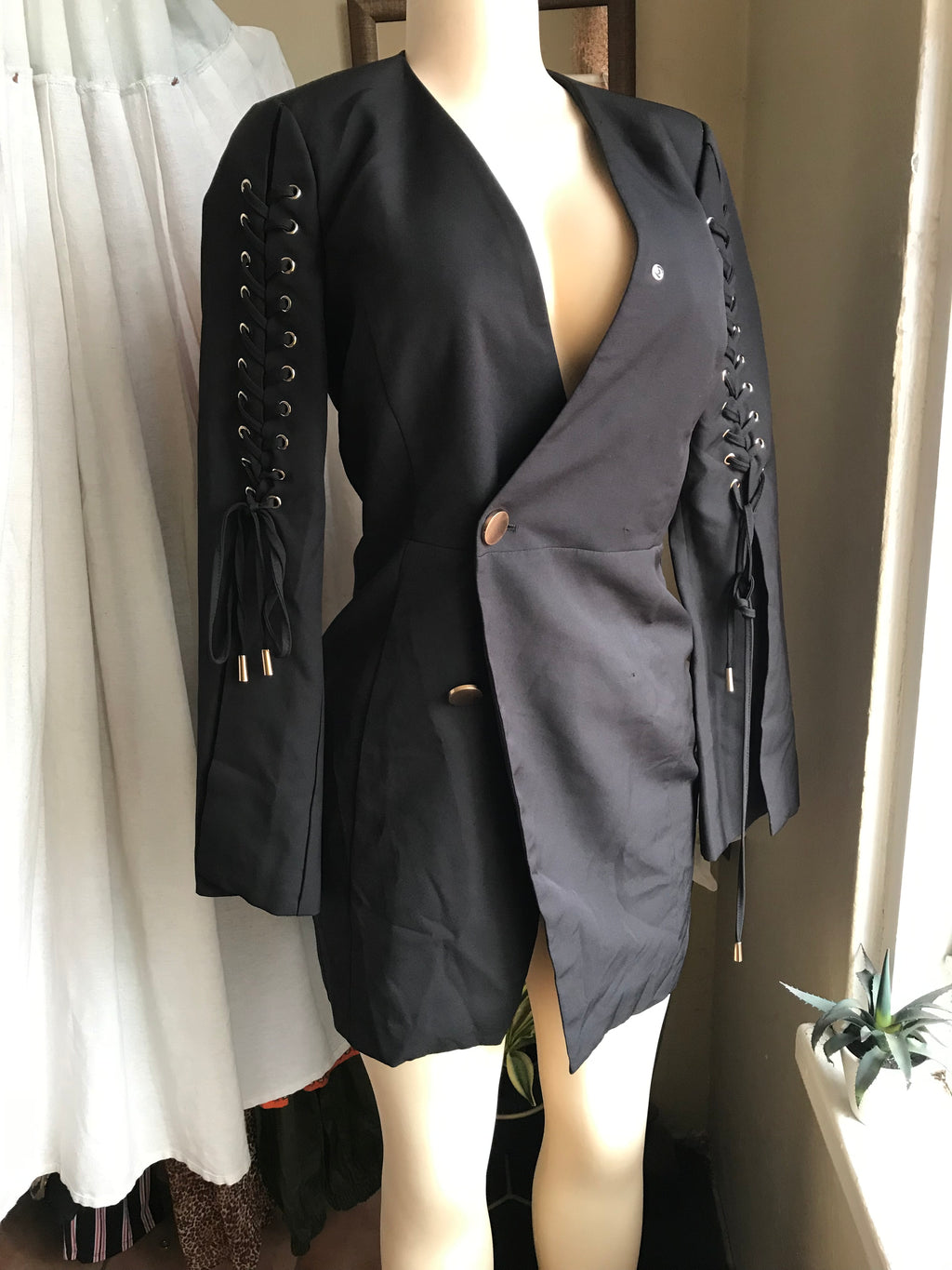 black blazer bell sleeve dress lace up sleeve s