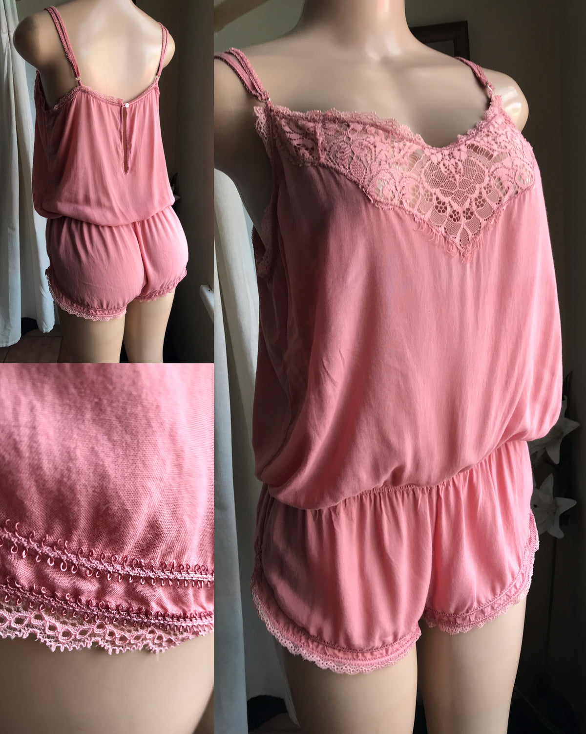 blush lace romper ~~~ L