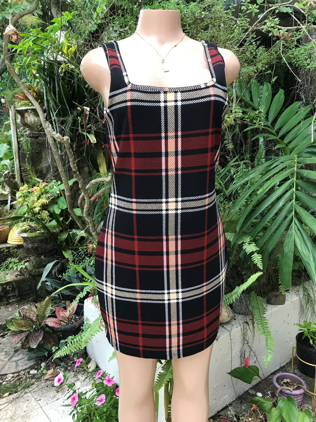 Large Plaid Print Bodycon Dress .. Plus /XL