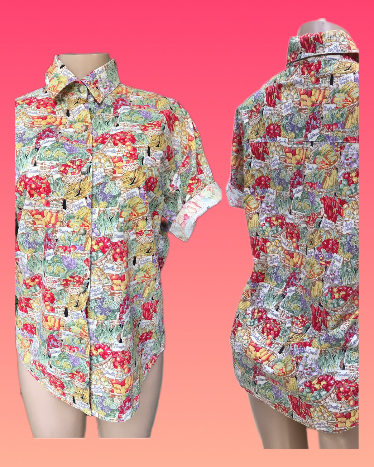 vintage market produce print button shirt ... M/L