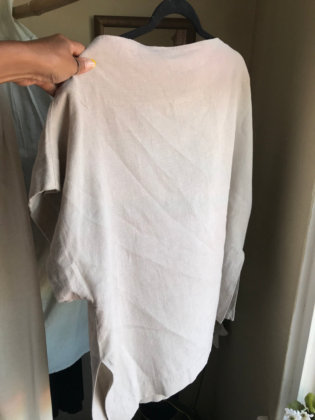 organic oatmeal short sleeve blouse napkin neckline /xl : 2x to 3x