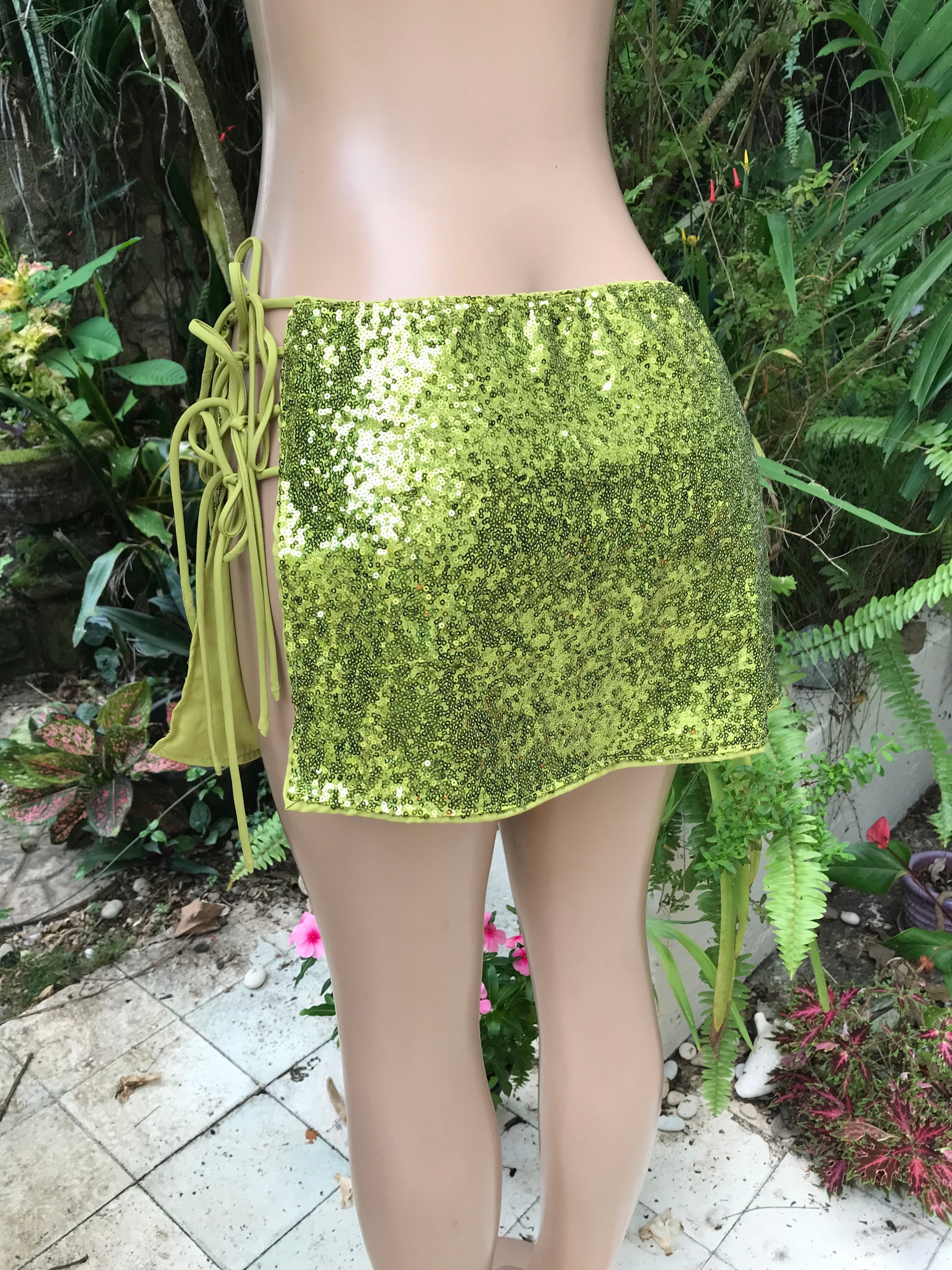 Mermaid Green Sequin Tied Top / Cheeky Mini Skirt ... M