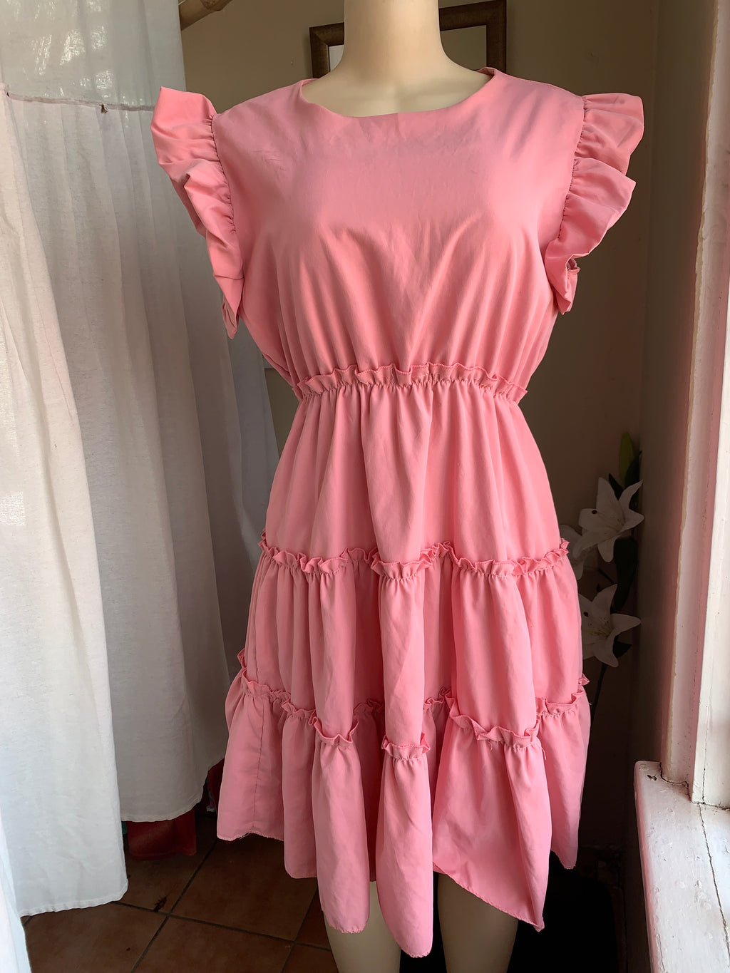 Pink ruffle midi dress M/L
