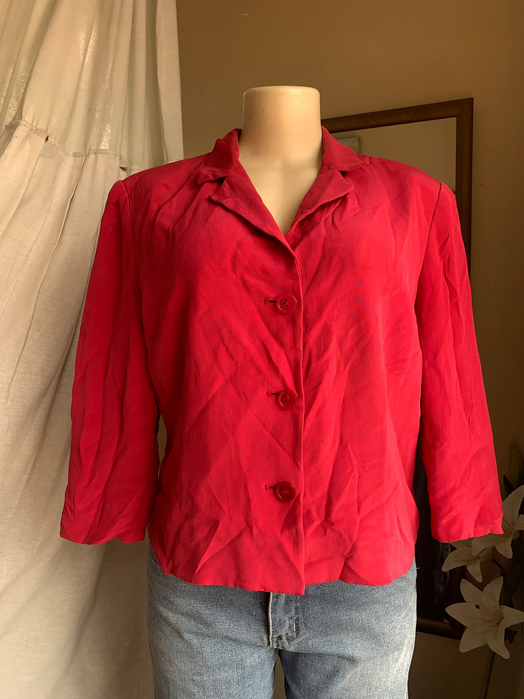 Pink 100% silk shirt vintage blazer >>> m/l ^^^