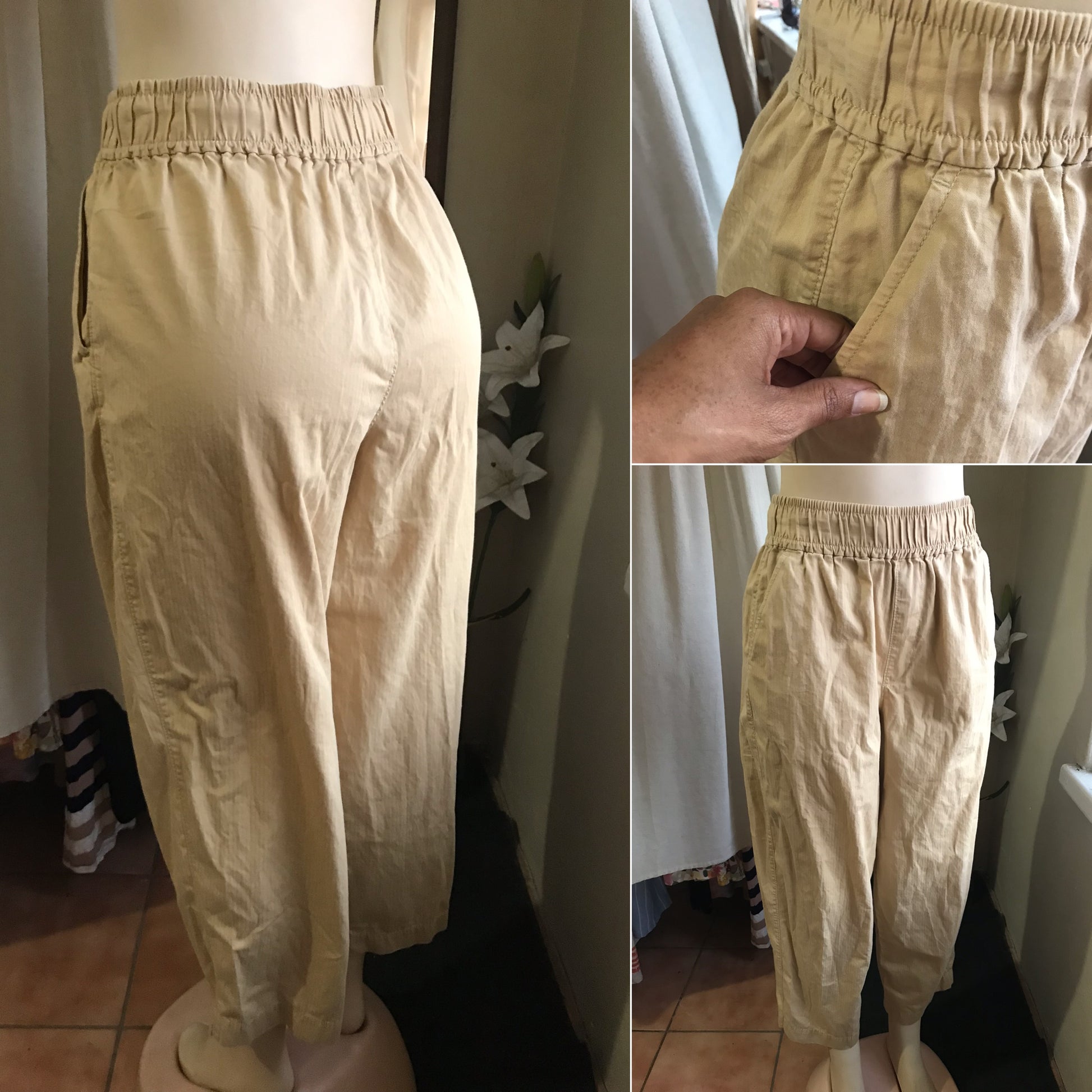 100% cotton sand wide leg loose pants