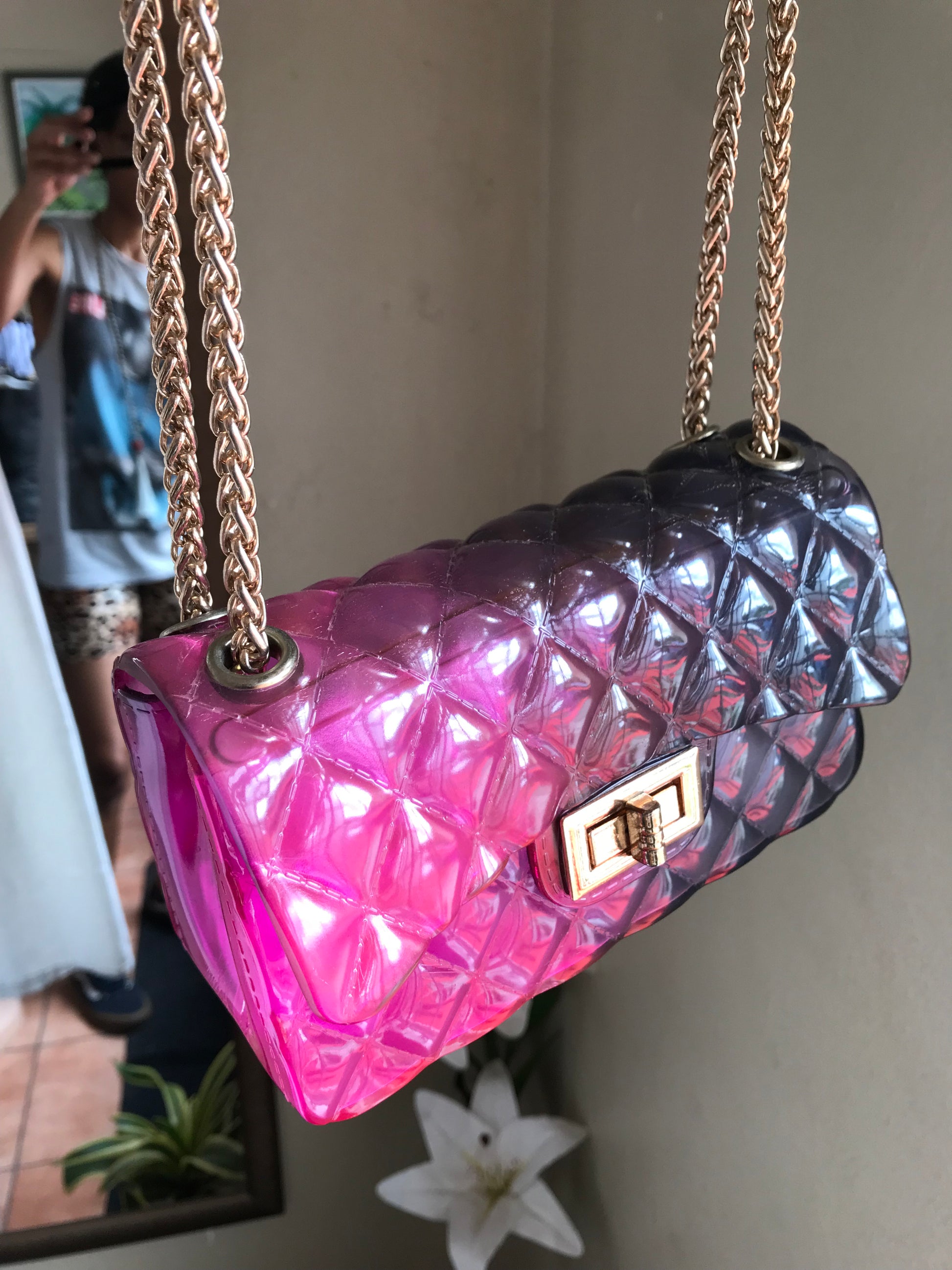 Unused pink ombre mini bag gold chains lll