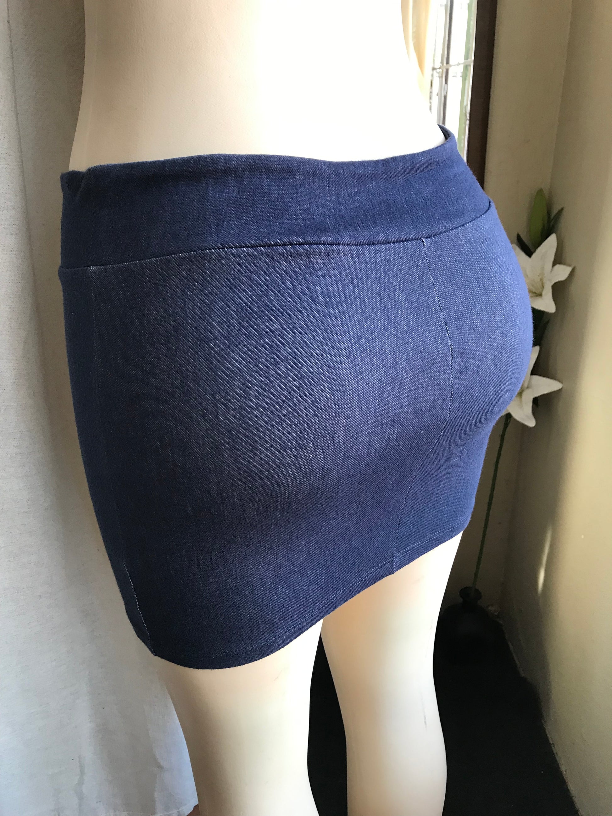Navy blue denim look mini skirt  s