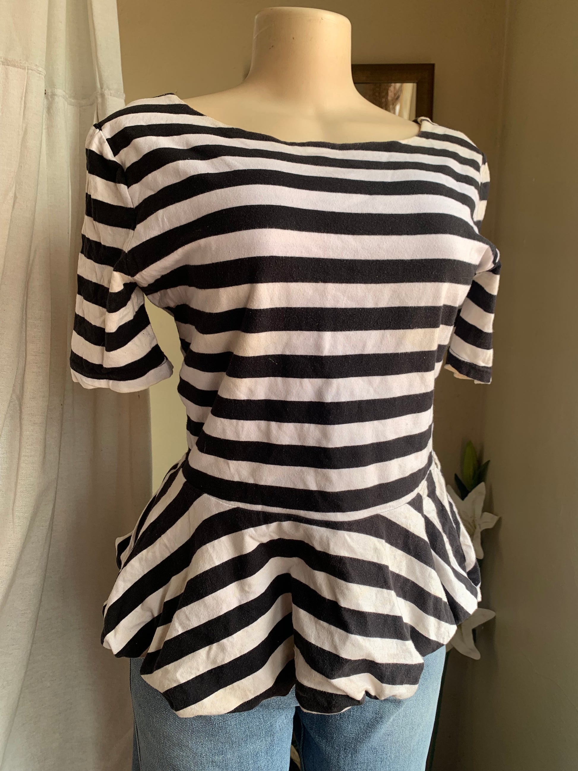 b&w stripe peplum blouse … /XL