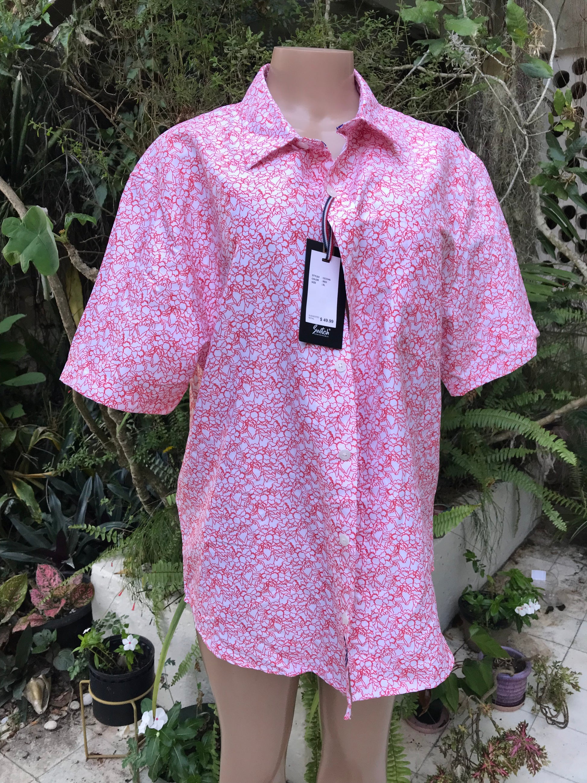 Mens red floral print shirt new... XL