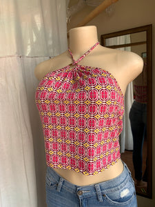 Pink printed halter crop top with lots of stretch … L