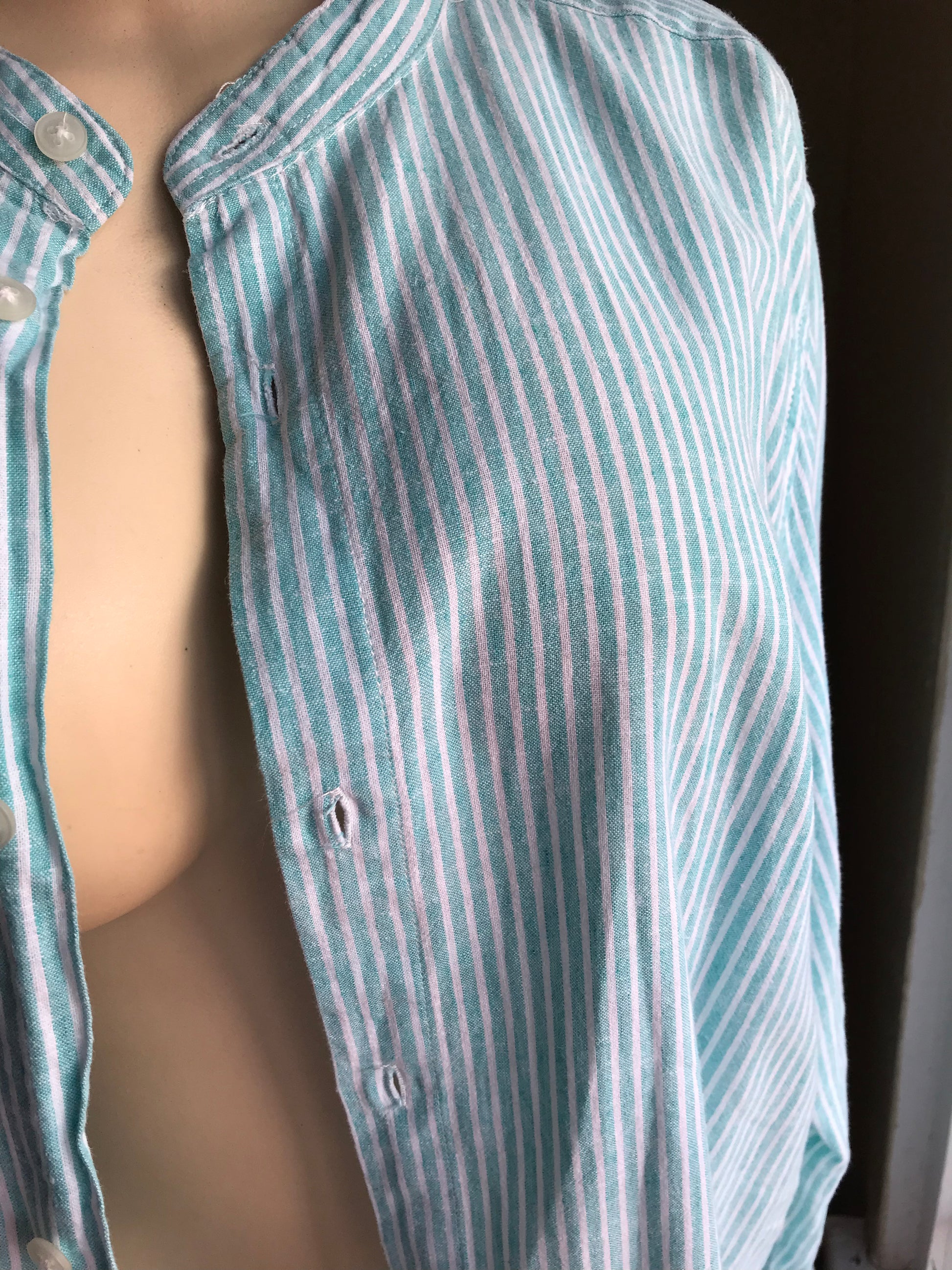 Blue Stripe Mens linen shirt... 2x /xl