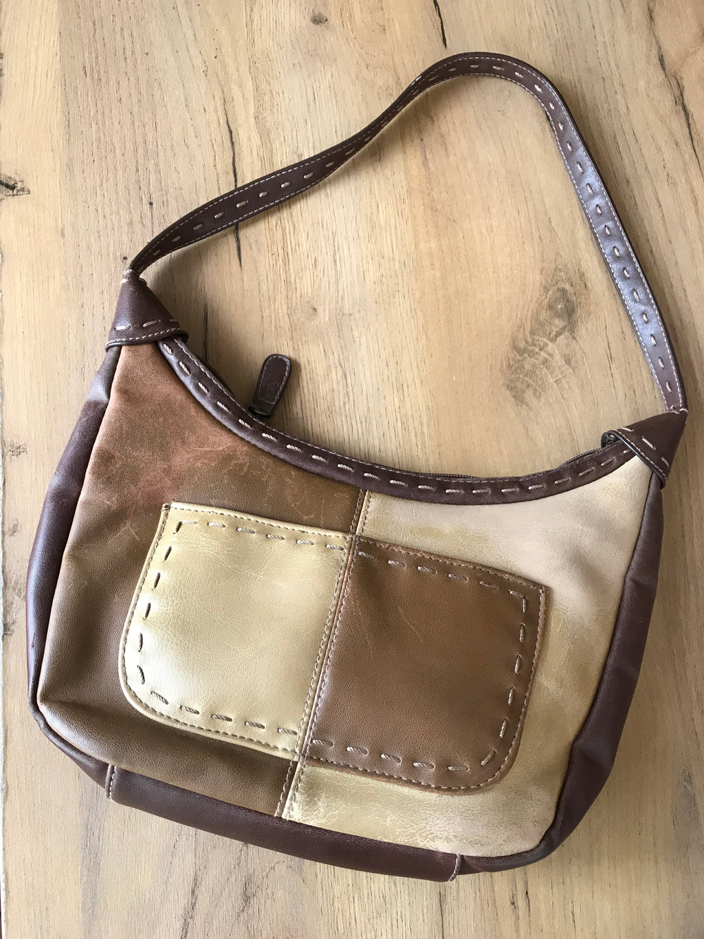 Vintage Brown leather shoulder bag patchwork
