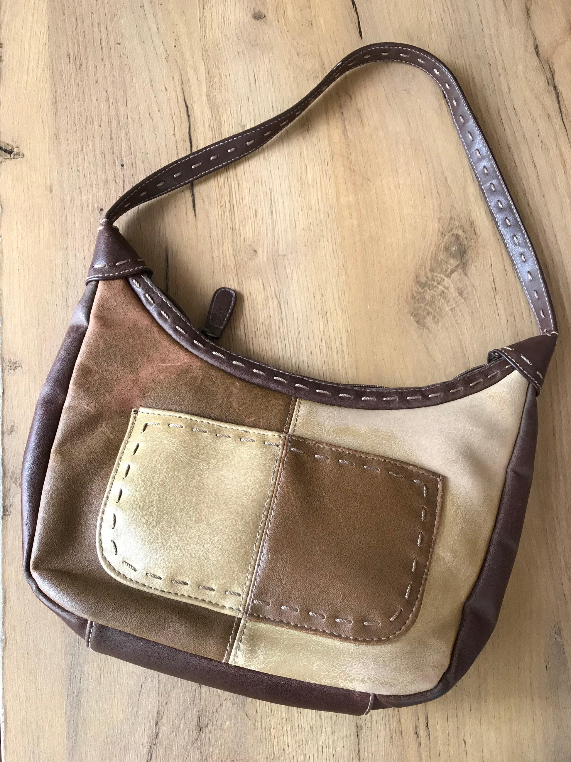 Vintage Brown leather shoulder bag patchwork