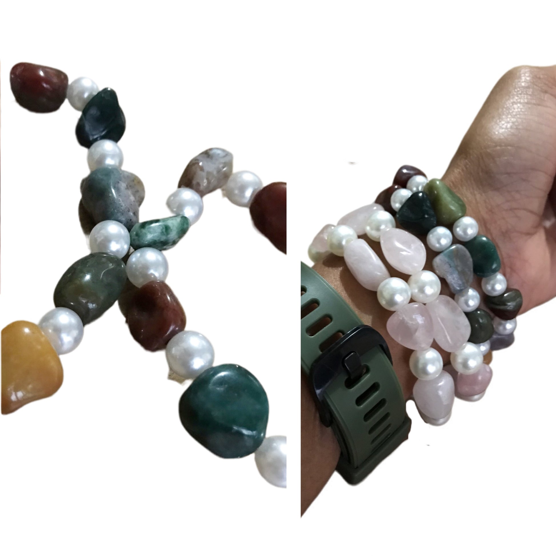 moss agate and pearl bracelet *** stretchy (TNJ exclusive)