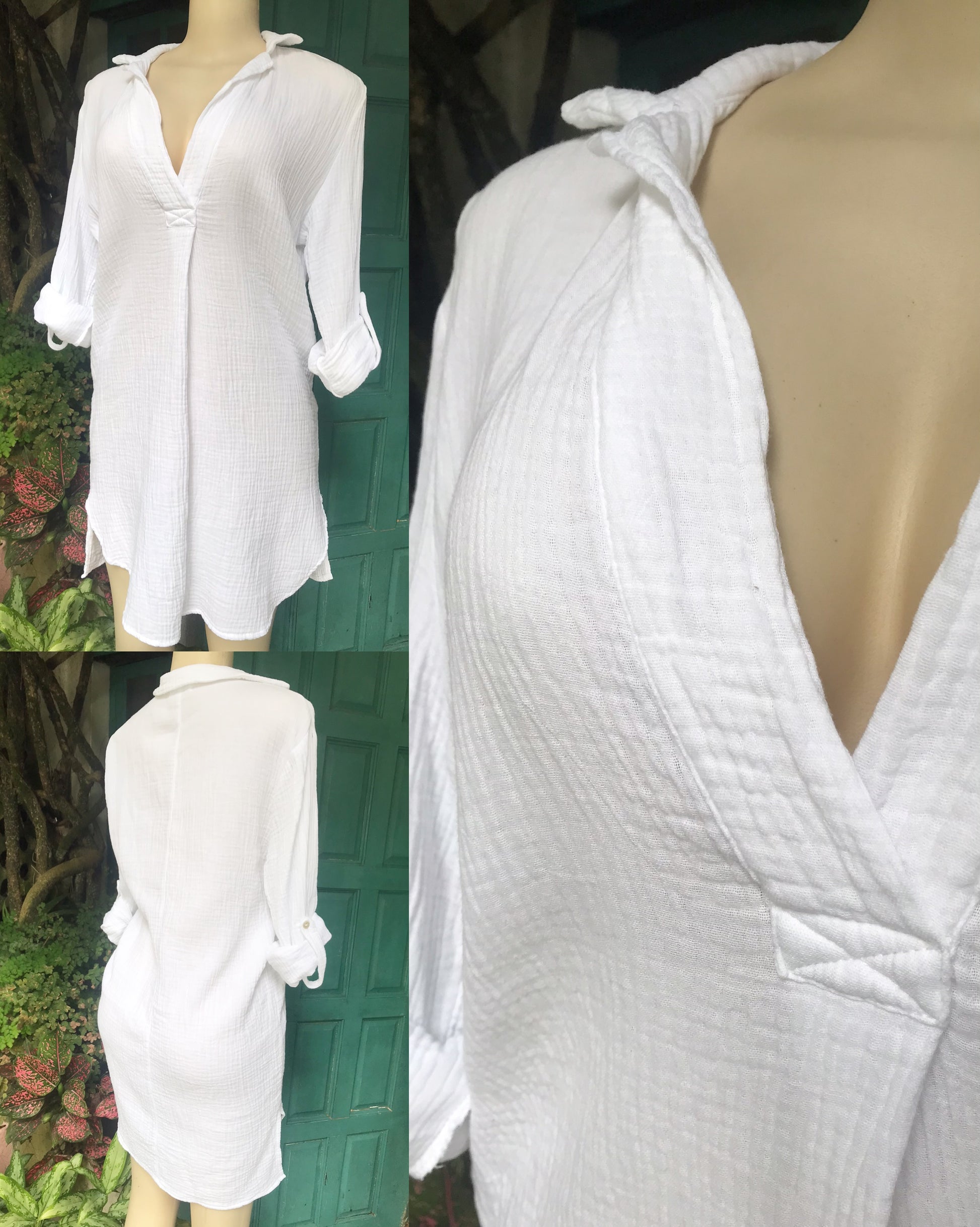 100% cotton white shirtdress cuffed ,,, m