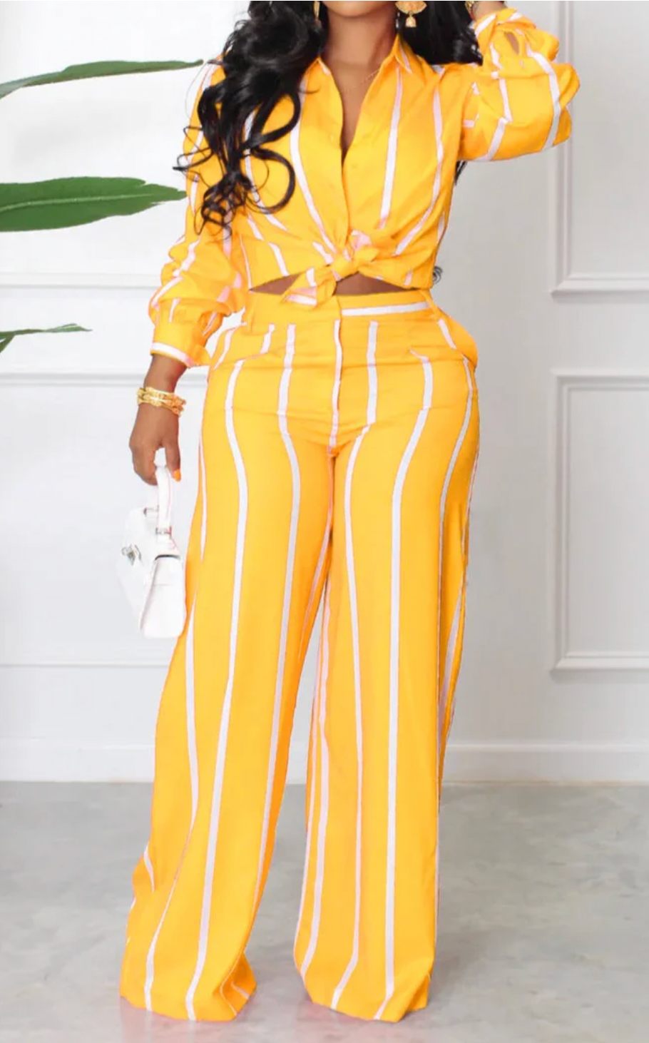 Yellow stripe pants set stretchy like new ::: Large