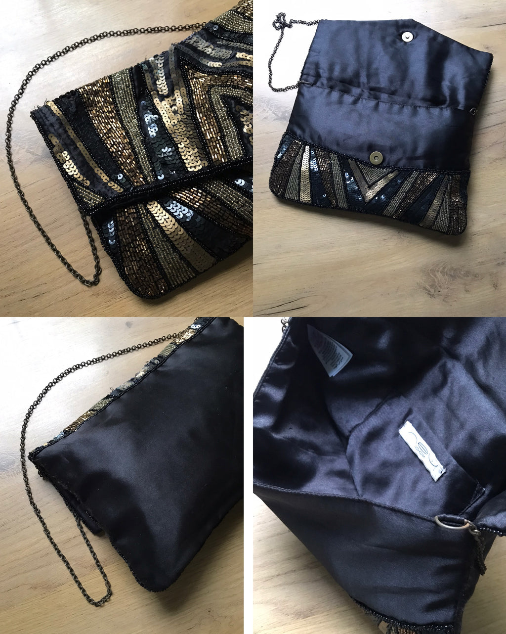vintage sequin envelope shoulder bag ^^^ black brown ***