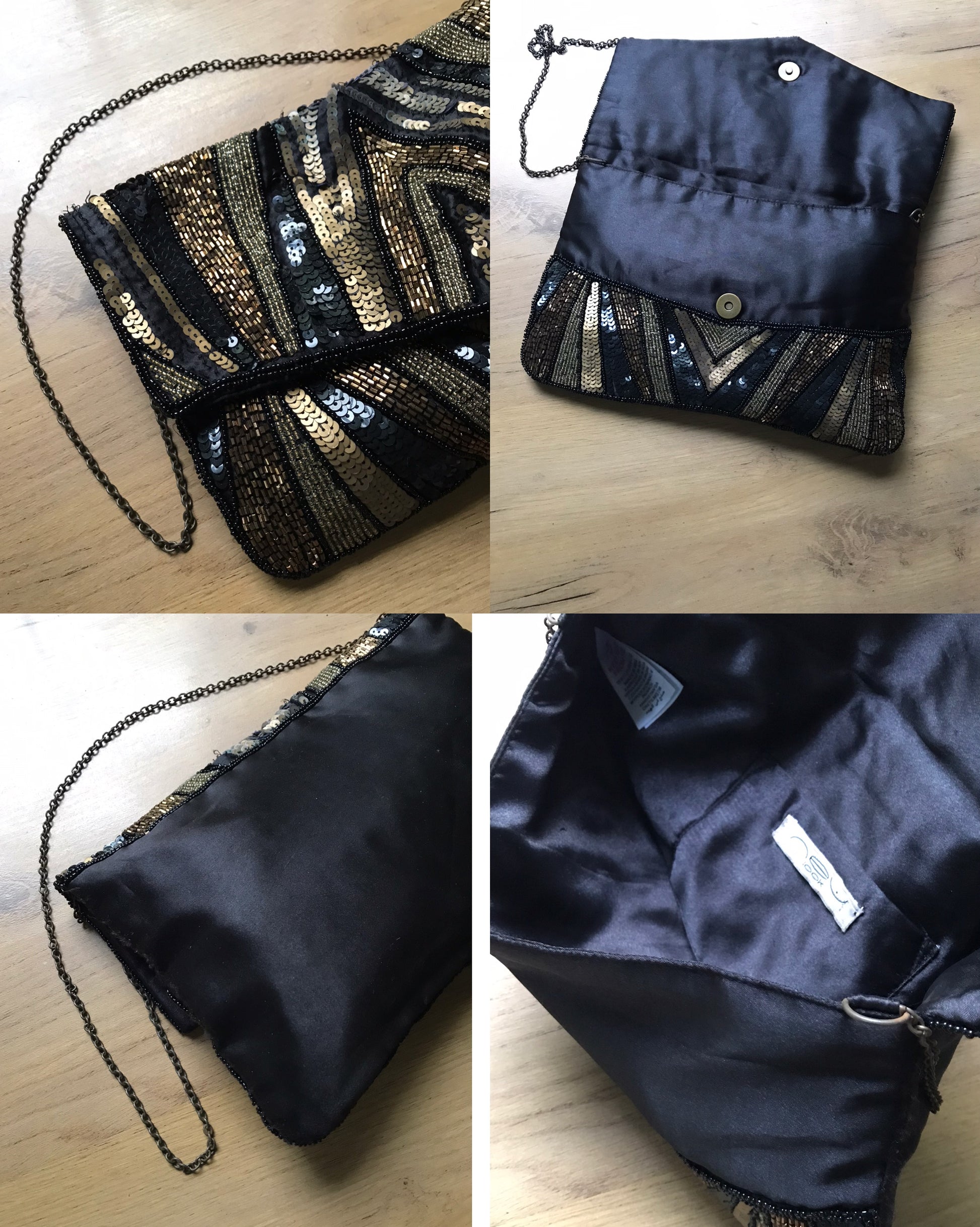 vintage sequin envelope shoulder bag ^^^ black brown ***