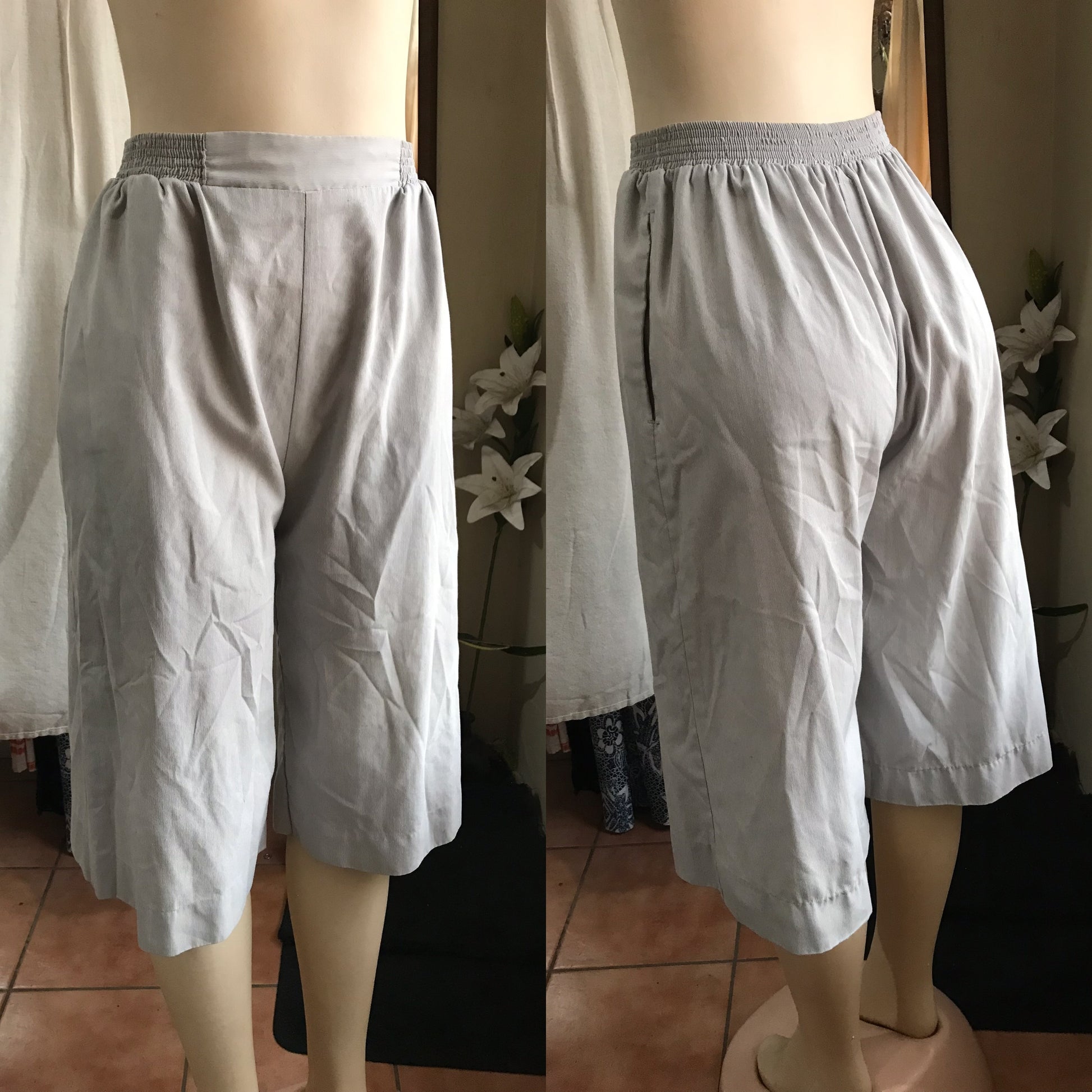 grey fine stripe high waist balloon short pants ::: s