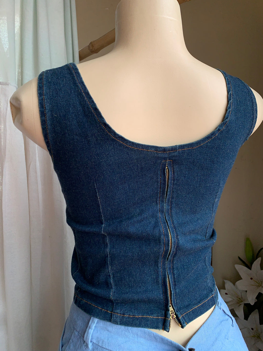 Retro Denim lace up top with back zipper … M-L