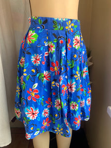 Blue floral cotton A-line skirt s/m