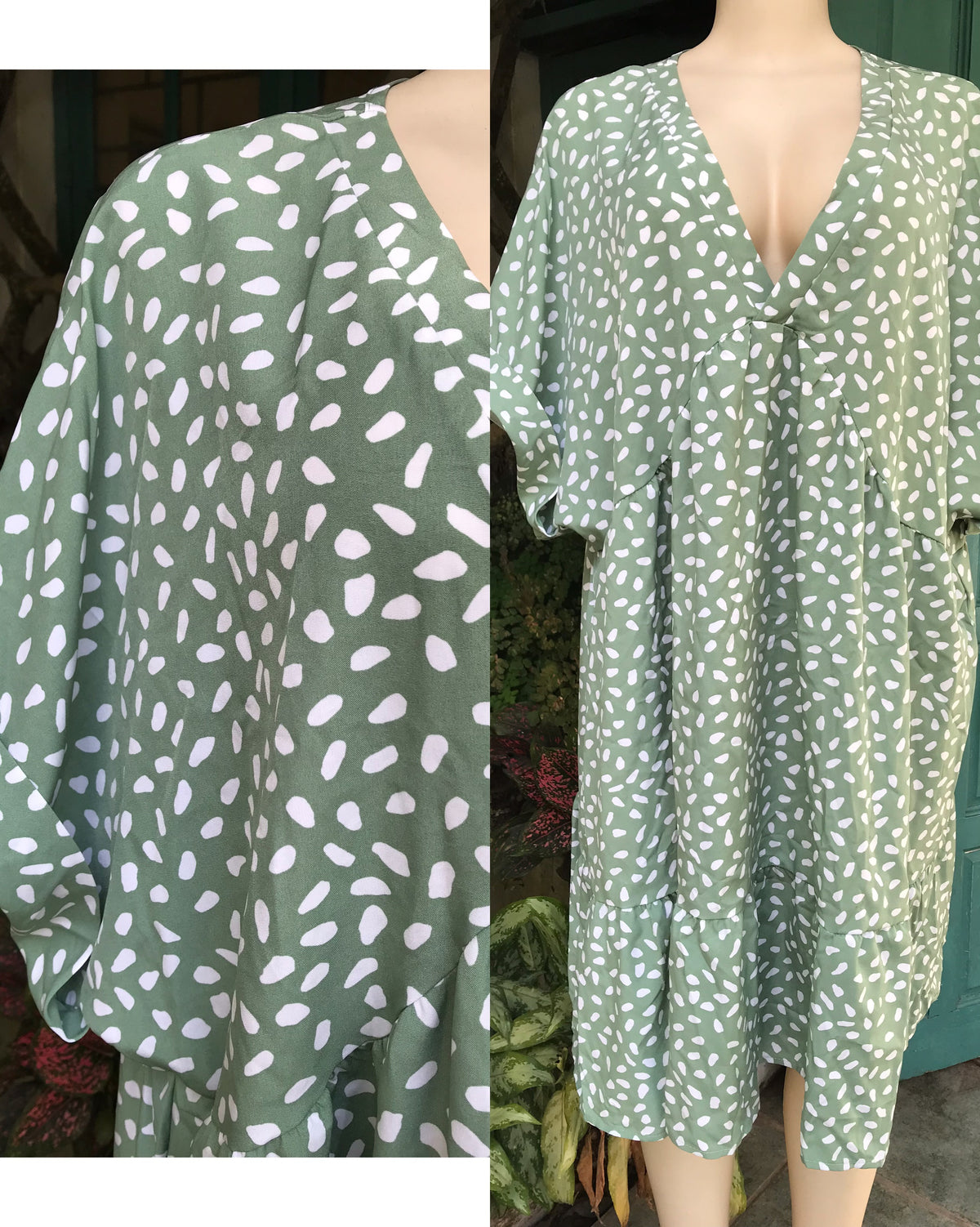 new ruffle dress green print plus : 4x