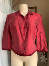 Load image into Gallery viewer, 100% Silk burgundy shirt with velvet beaded detail lining … M
