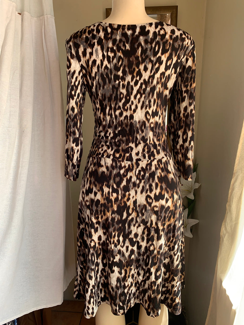 animal print long sleeve professional dress m