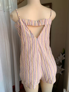 Cotton stripe romper with side buttons ~~~ s ,,,